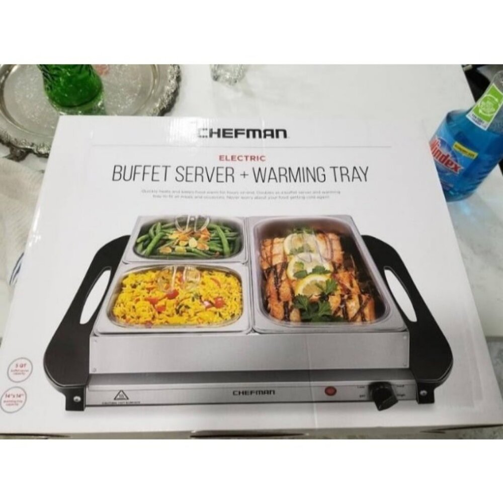Electric Buffet Server + Warming Tray w/Adjustable Temperature & 3 Chafing Tray